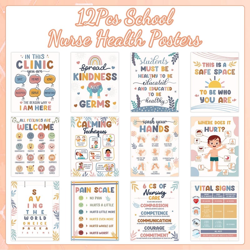 Aposwow School Nurse Office Decor - 12Pcs Health Posters for School Nurse Bulletin Board Decorations Supplies, Boho Health Posters for Nursing Clinic Bulletin Board Office Decor, 11 x 14 Inches - Image 3